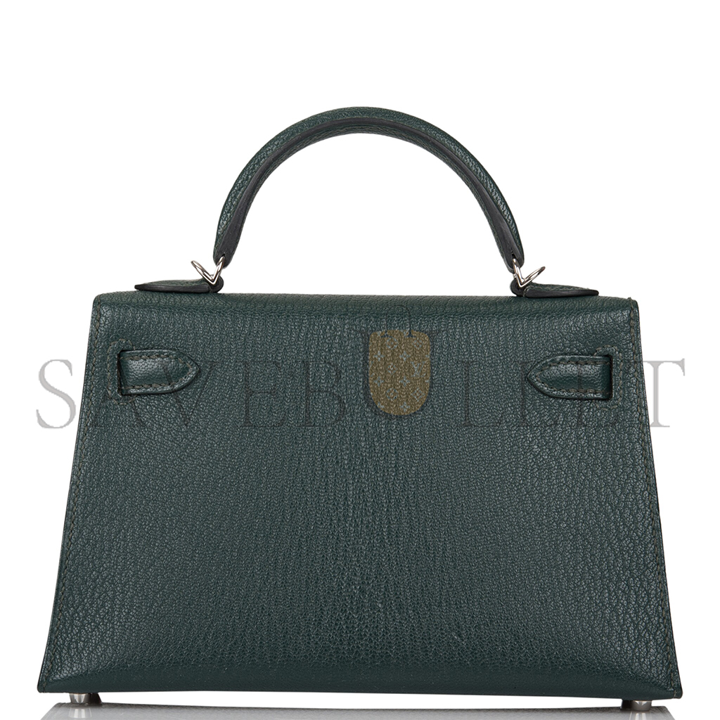 HERMÈS MASTER SELLIER KELLY II CHEVRE LEATHER TITAN GREEN WITH NORTHERN BLUE INSIDE (19*12*5.5cm) 